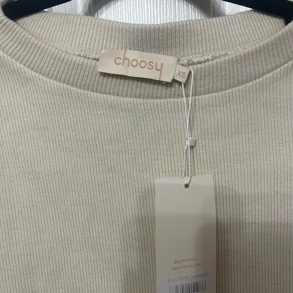 NWT Choosy Elsa Cream Ribbed Boxy Cropped Sweater Slit Bell Sleeves SZ XS - Picture 5 of 6